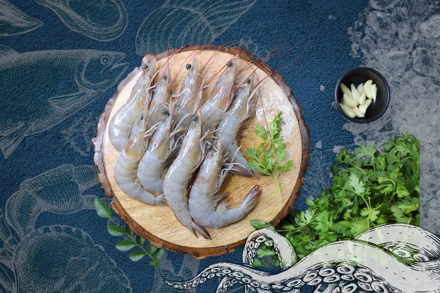 Head on Tiger Prawns